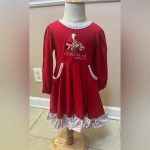 Boutique Red Dress with Santa/Baby Jesus Embroidery